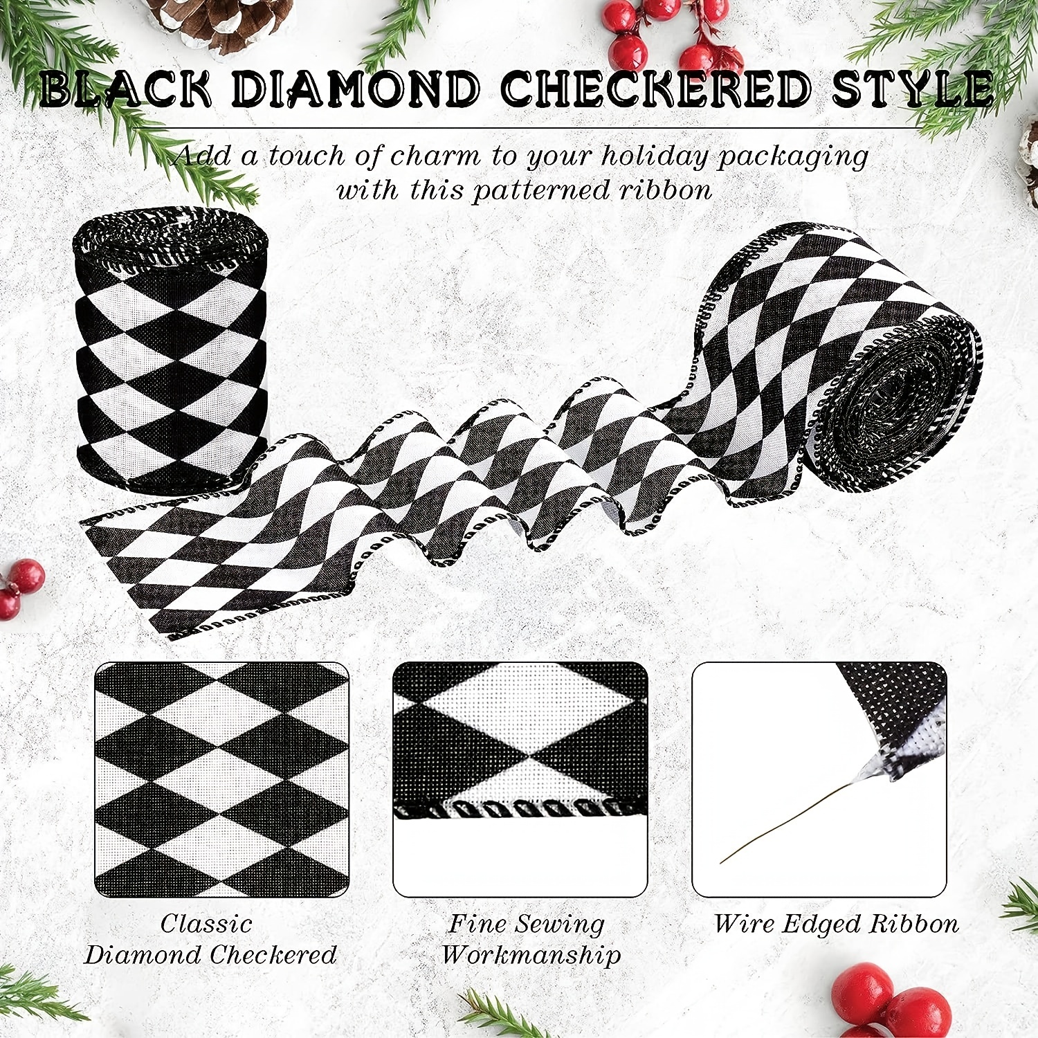 X 5 Yards Christmas Checkered Ribbon Black And White Check - Temu