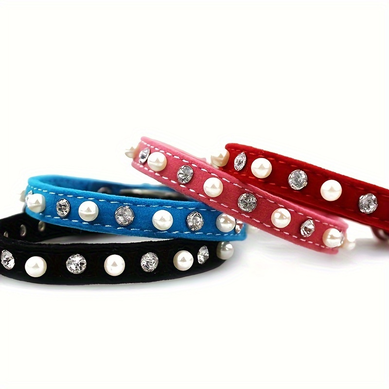 Pearl Rhinestone Adjustable Cat Collar with Bell