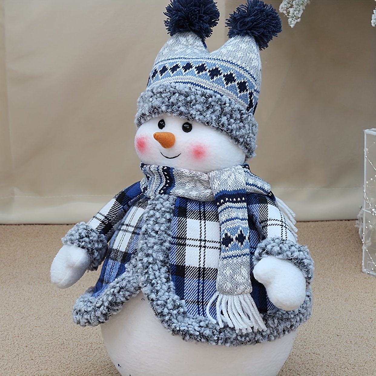 1pc クリスマスデコレーション ブルーの生地の雪だるま人形 ウィンドウ