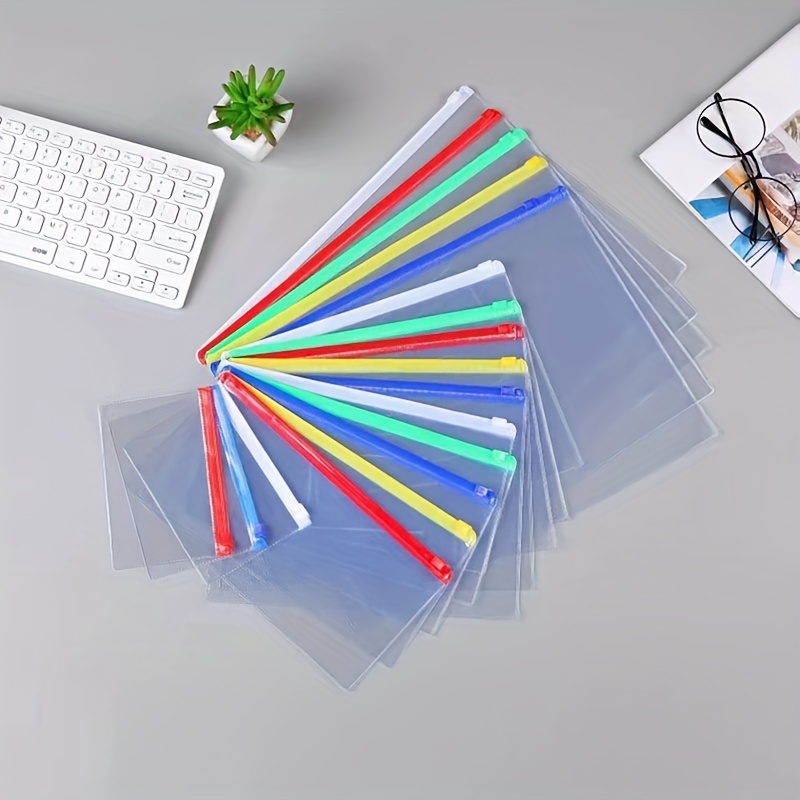 5PCS Plastic Envelopes Poly Clear Zip Envelopes Organizers Bags Zipper File  Folders, A4 Size 5 Colors