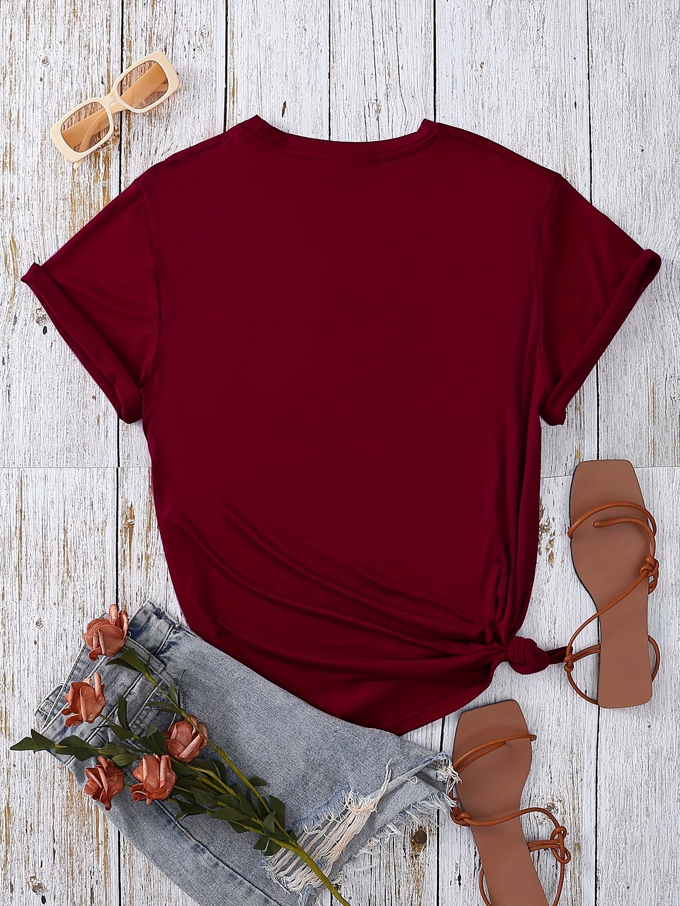 Women's Plus Size Tops T shirt Floral Print Short Sleeve Crewneck Shein 0XL