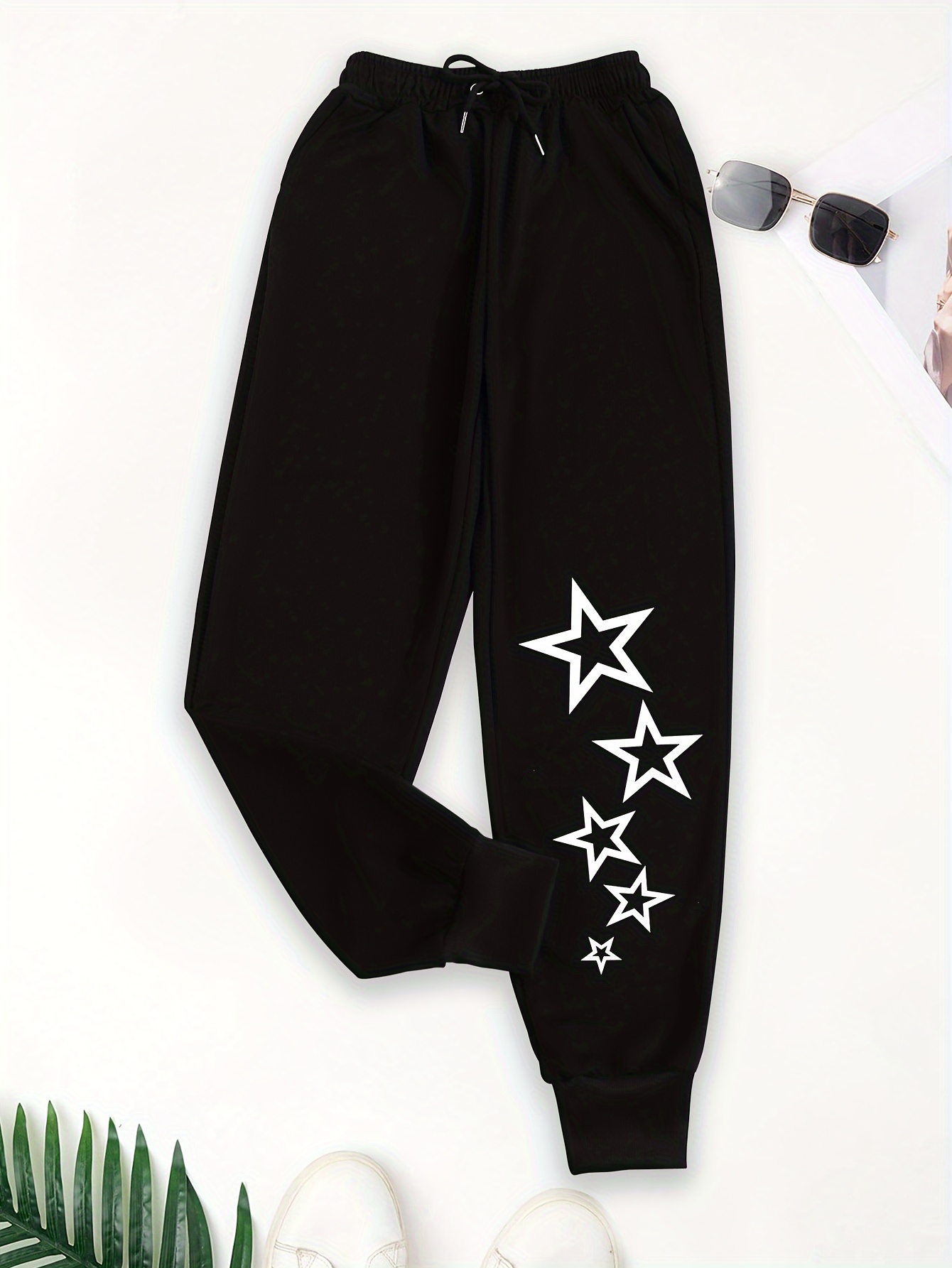 Stars Print Drawstring Sweatpants Cute Loose Pants Fall - Temu