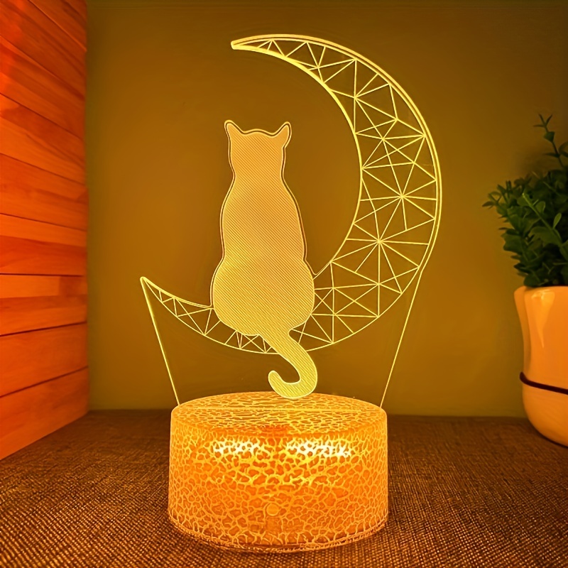 1pc Moon Cat 3d Night Light, Bedside Table Night Light, Bedroom Ambient ...