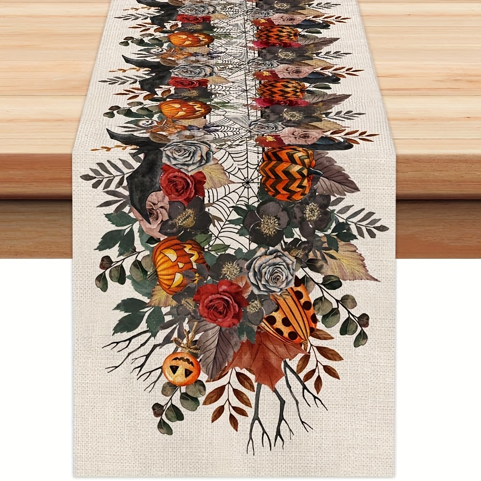 Halloween Pumpkin Table Runner 33x182cm Spider Web Holiday Decor
