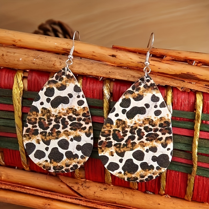 Ethnic Leopard PU Leather Earrings for Men