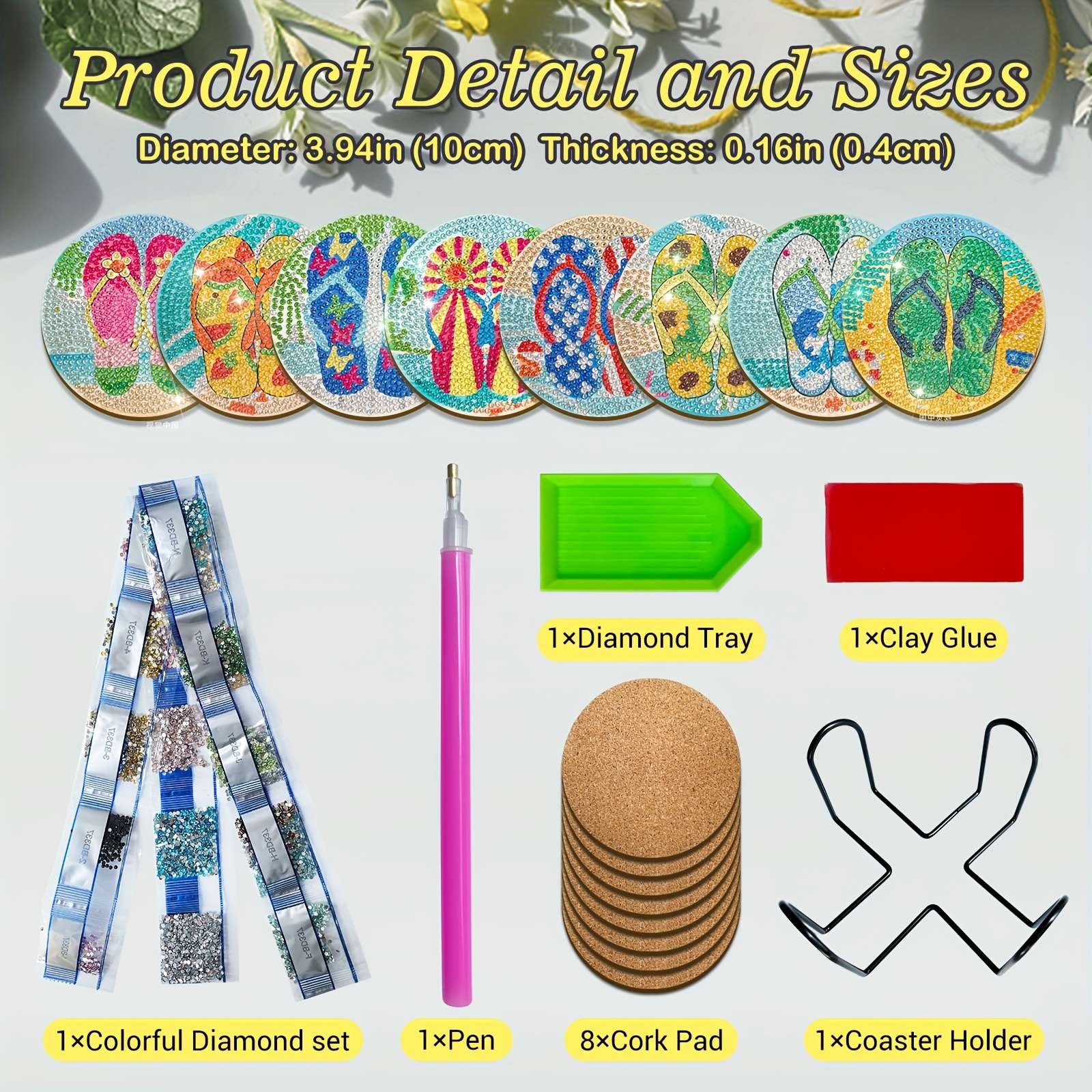 Artificial Diamond Painting Flip Flop Coasters Kit Diamond - Temu