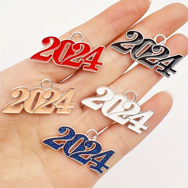 SEWACC 100pcs Mini 2024 Charms 2024 DIY Pendant Metal Year Signet Charm  Necklace Jewelry Key Ornament Bracelet Charms for Keychain Making