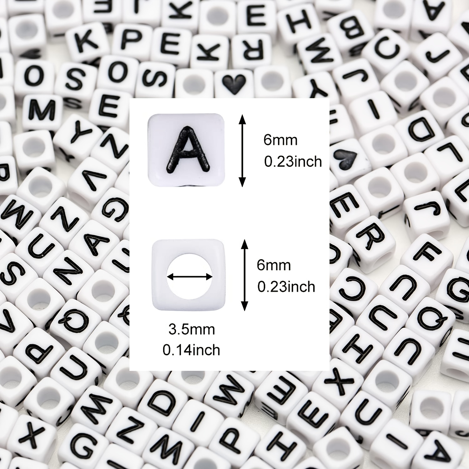 White Cube Letter Beads Acrylic Alphabet Beads with Colorful