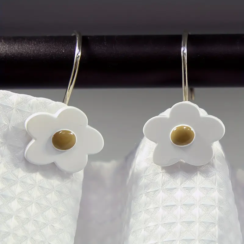 Shower Curtain Hooks White Flower Rust Proof Decorative - Temu