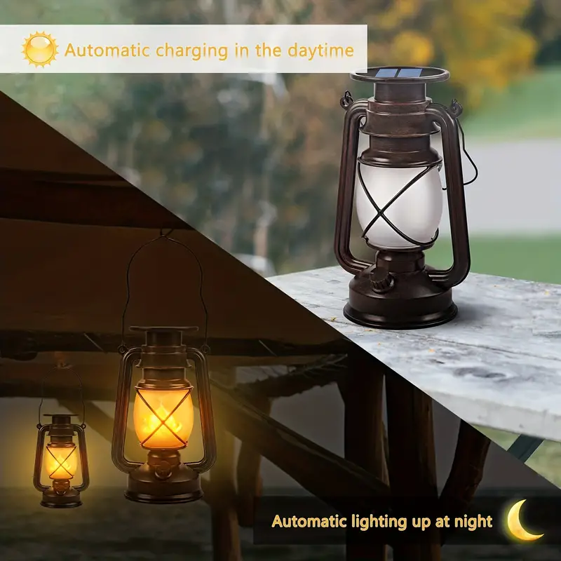 2 Pack Hanging Solar Lantern Outdoor - Solar Vintage Lantern with  Flickering Flame, 2 Modes Waterproof Solar Hanging Lights for Camping,  Patio, Deck, Yard, Path