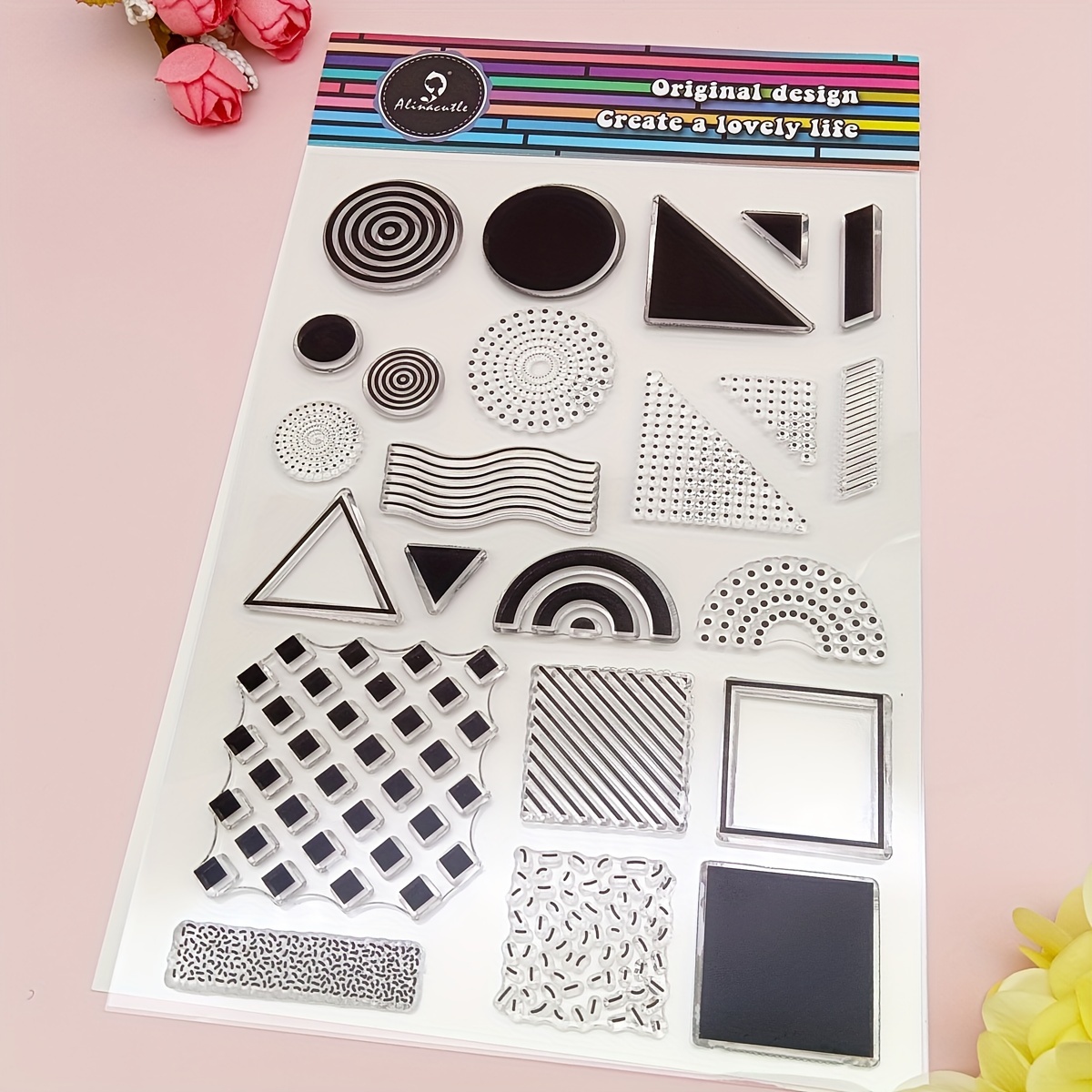 Alinacraft 1pc Clear Stamps With Geometry Icons, Including Rectangle, Triangle, And Circle Designs, Perfect For Greeting Cards, Scrapbooking, And