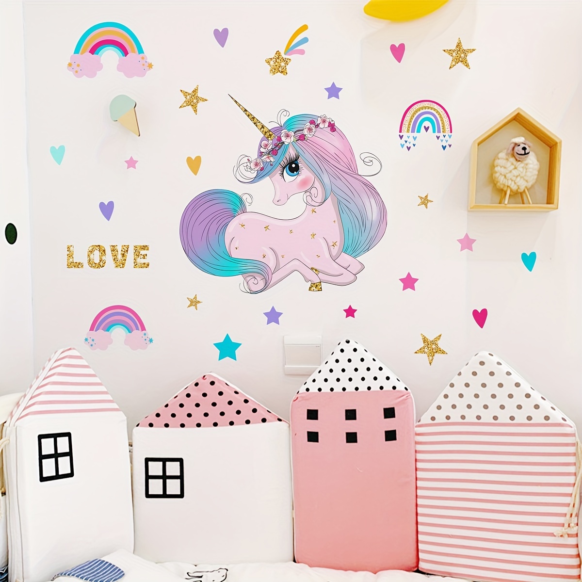  Adhesivo universal para pared, decoración mural de dibujos  animados de niña, calcomanías de pared de unicornio para casa, dormitorio  de niños, habitación de bebé, guardería, decoración de dibujos animados de  moda (