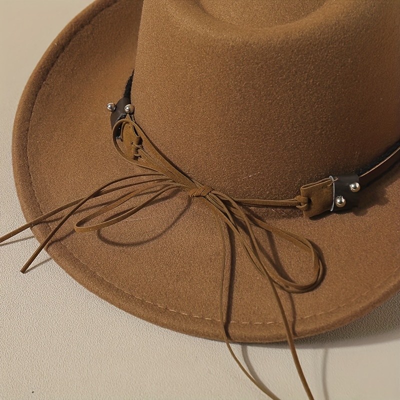 Vintage Jazz Fedora Cap Bull Head Cowboy Hat Solid Felt Casual Sun Hat