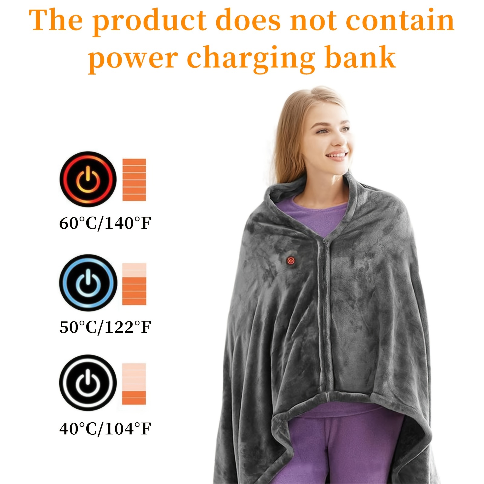 Portable Heated Blanket USB Electric Heating Shawl Blanket 3-speed