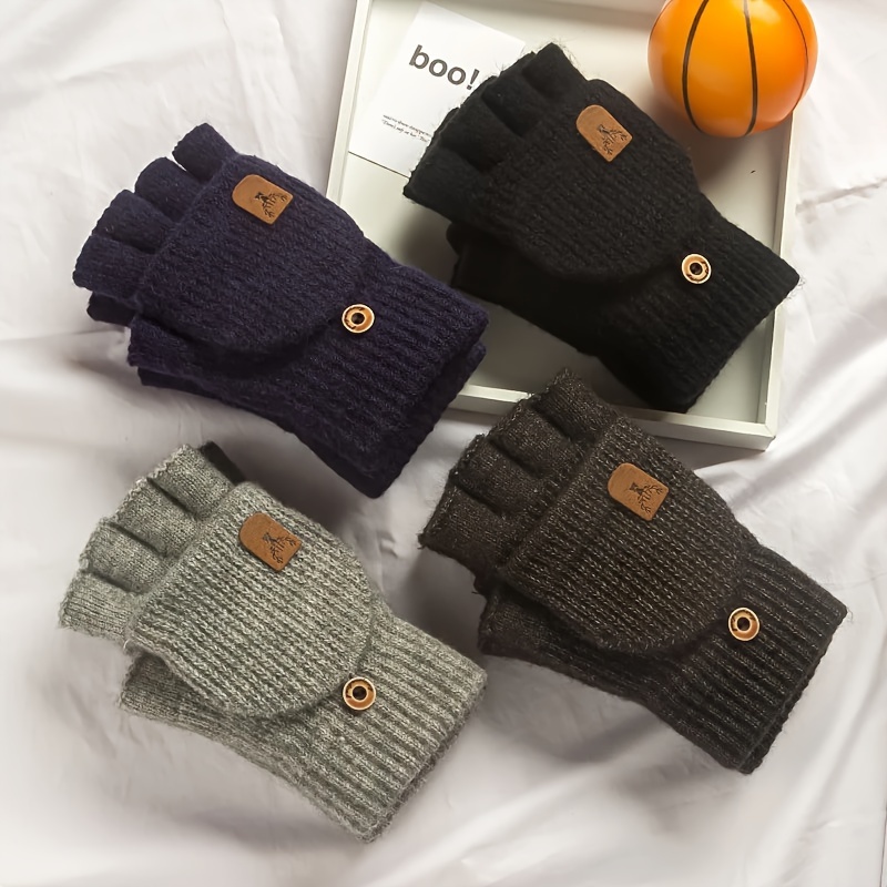 

1pair Men's Women's Gloves Winter Half Finger Open Finger Flap Knitted Thickened Warm Gloves, Ideal Choice For Gifts