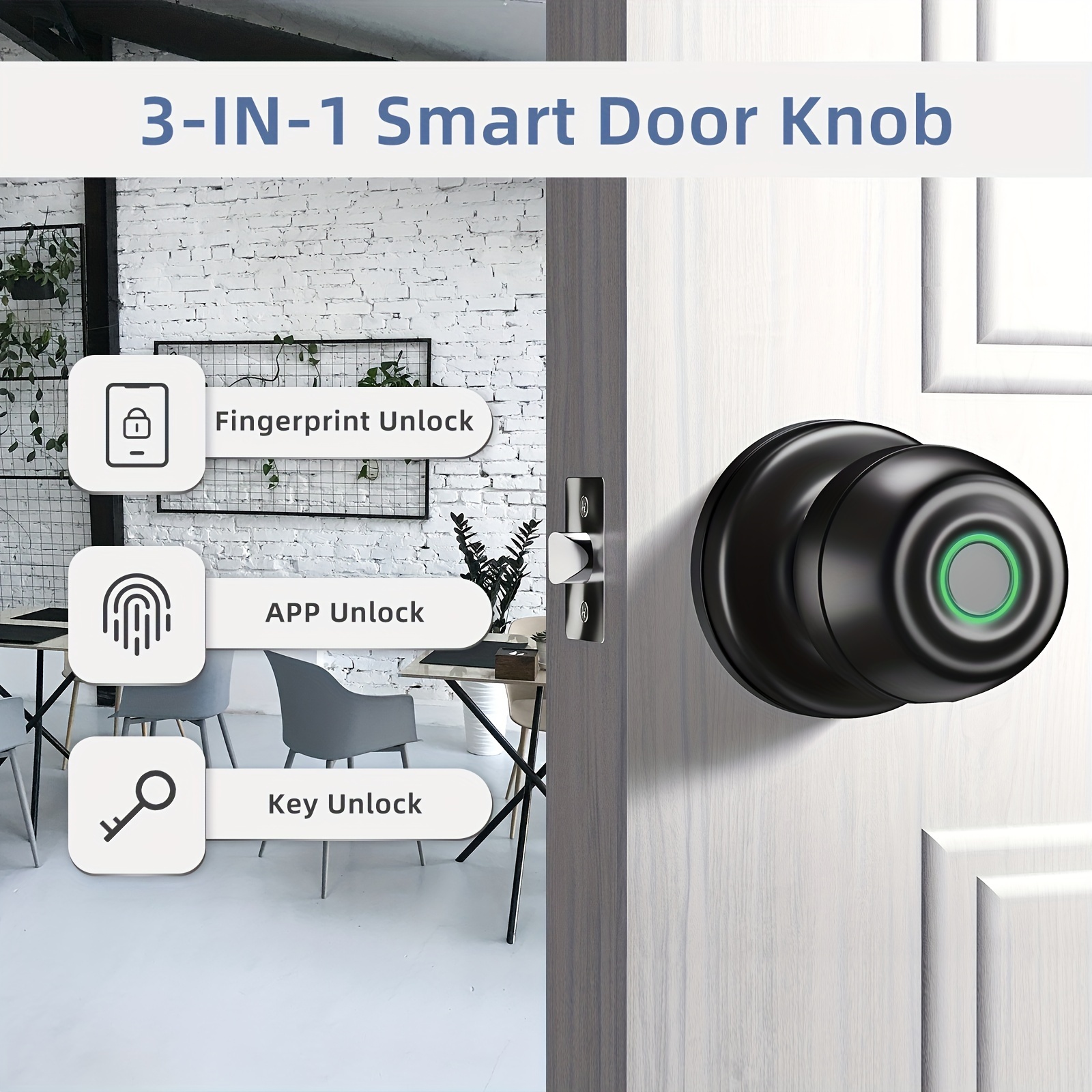 Cerradura de manija de puerta inteligente de huella dactilar biométrica de  agujero oculto para dormitorio Oficina en el hogar