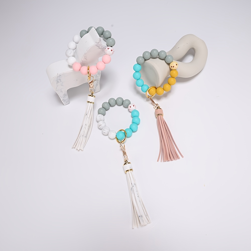 Silicone Bead Wooden Bead Tassel Keychain Bag - Temu