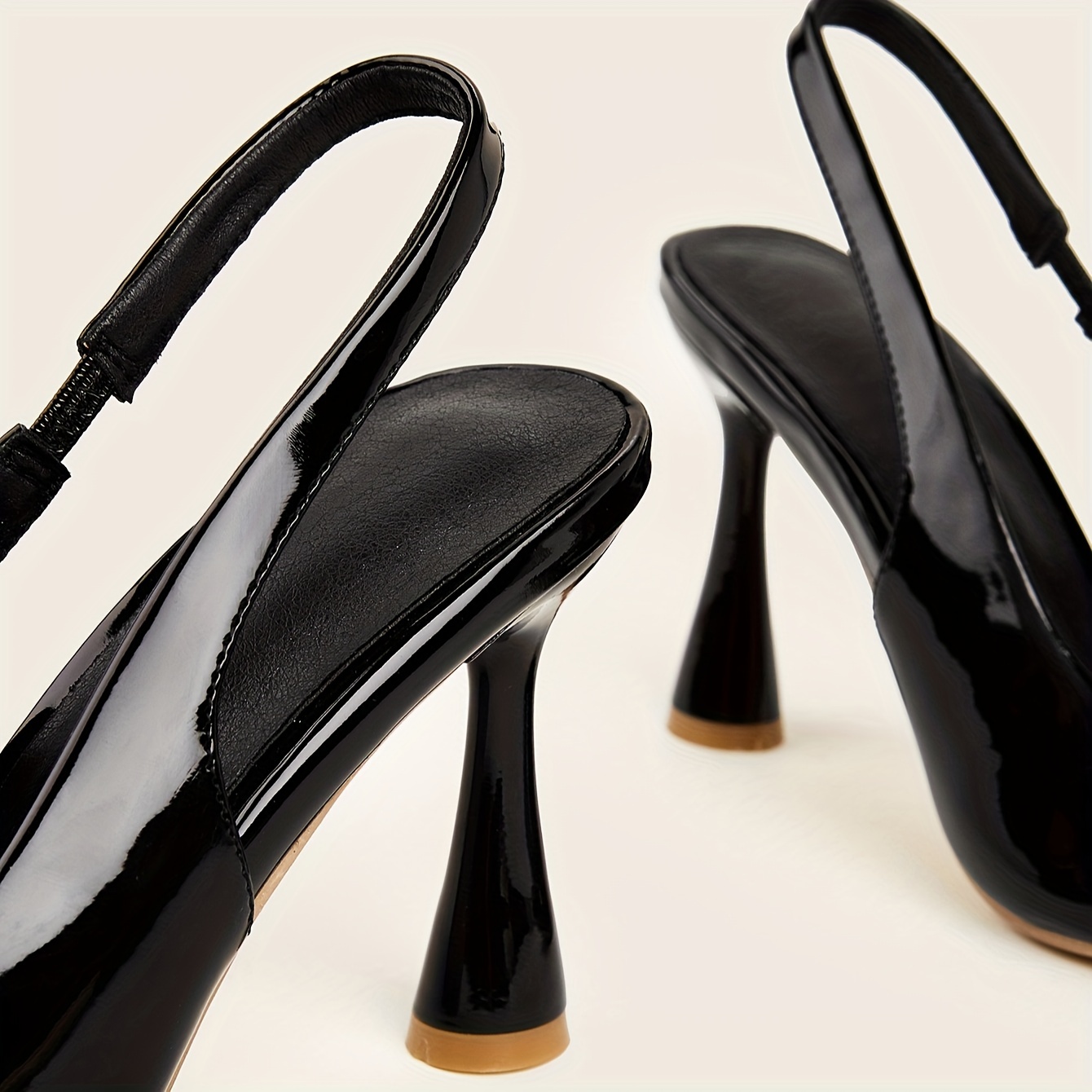 Patent Sculptural Slingback Wedges - Black Patent