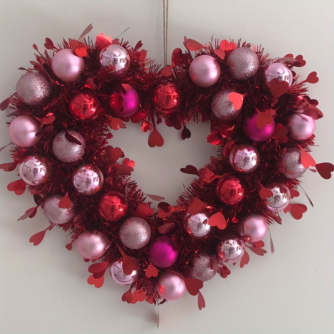 Valentine Heart Wreaths, Tinsel Heart Shaped Wreaths with Foil Hearts  Hanging Valentine's Day Wreaths Decorations for Wedding Birthday Party Front  Door Wall Window Mantel Decor 
