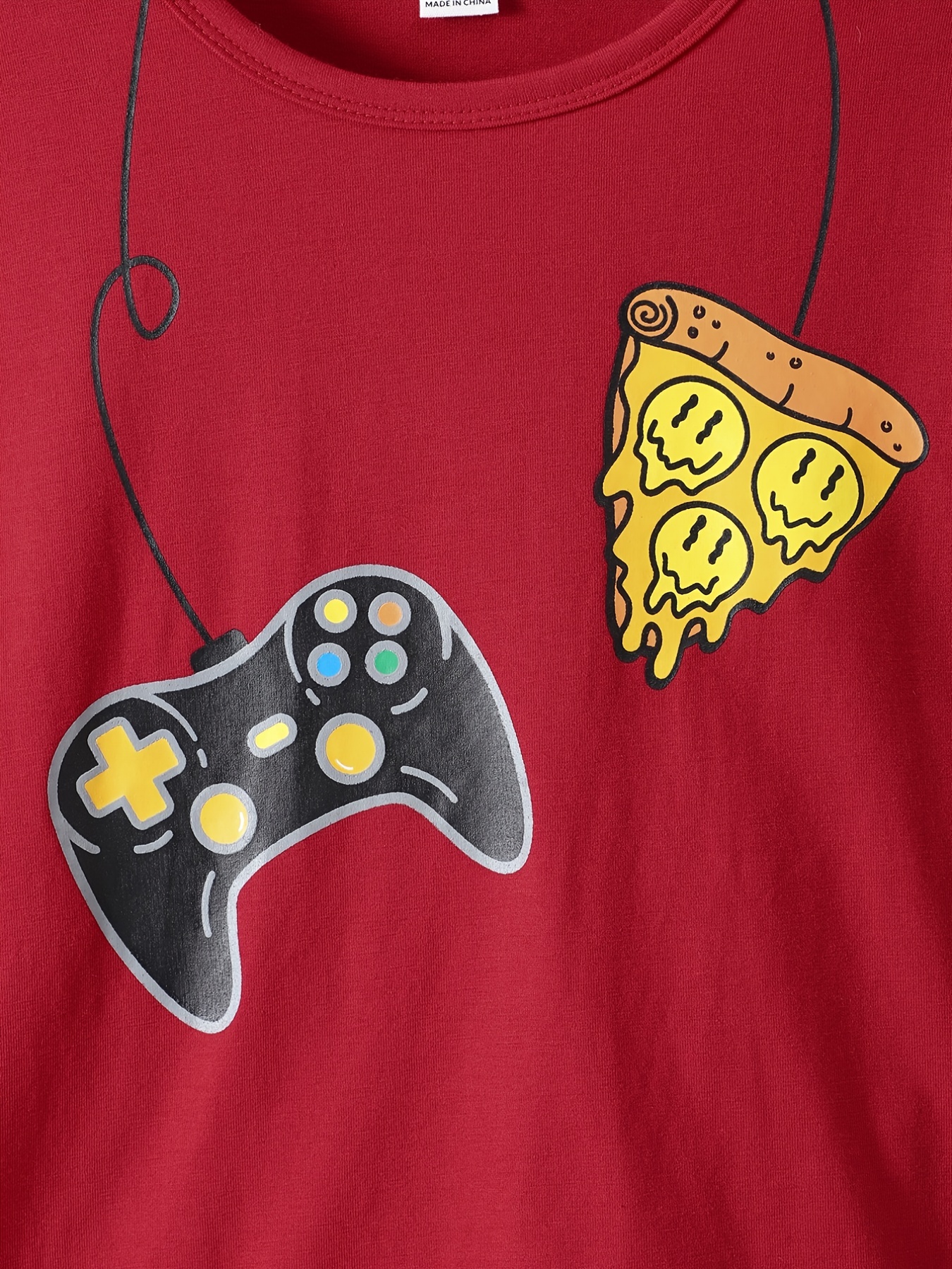 Boys Game Console Pizza Print T-shirt Short Sleeve Top Graphic Tee Teen  Clothes Summer