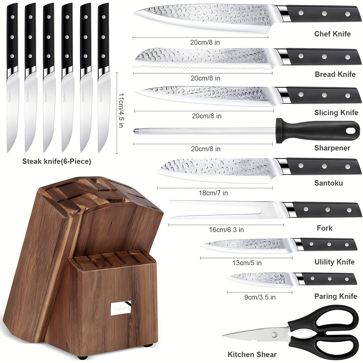 Knife Set, Kitchen Knife Set With Wooden Block And Sharpener, High Carbon  Stainless Steel Professional Chef Knife Set, Ultra Sharp Full Tang Handle  Design Knife Block Set, Kitchen Gadgets - Temu