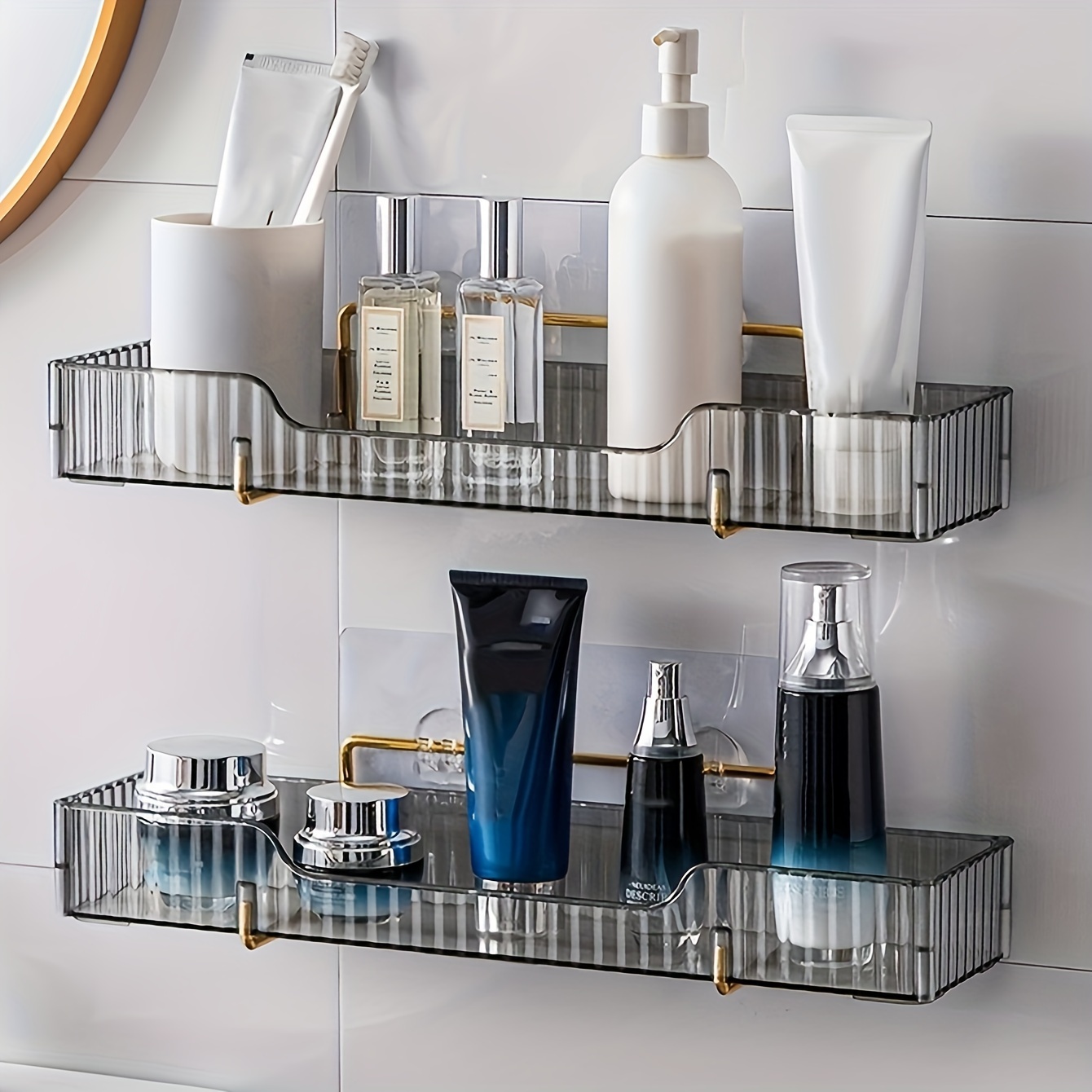 Adhesive Shower Caddy Shelf Shower Organizer Basket Wall with 4
