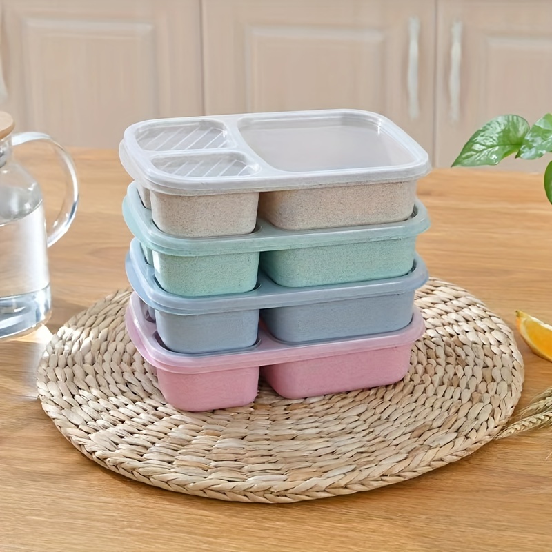 4-Grids Wheat Straw Microwavable Lunch box Camping Food Storage