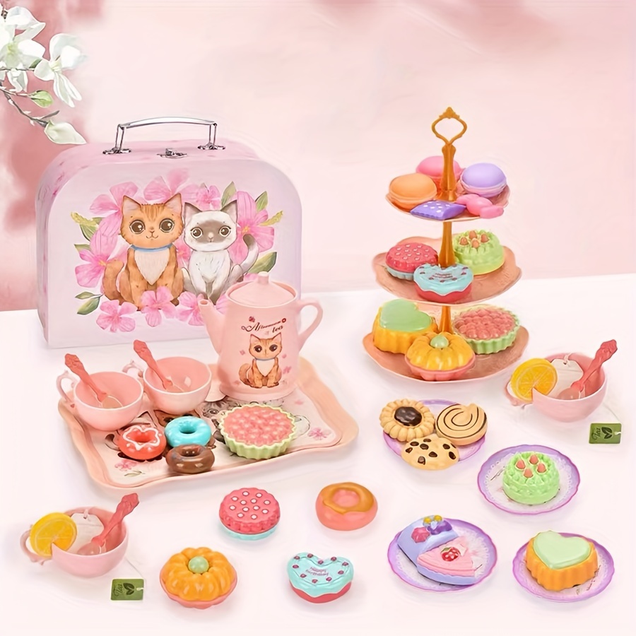 48PCS Children's Pretend Play Afternoon Tea Plastic Unicorn Cup Dessert  Cake Toy Set Exquisite Storage Box Birthday Gift For Girl 