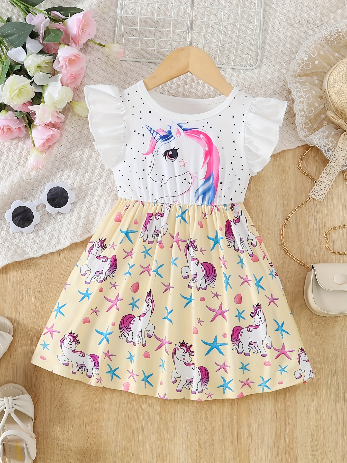 Toddler Girls Cartoon Unicorn Sleeveless Round Neck - Temu