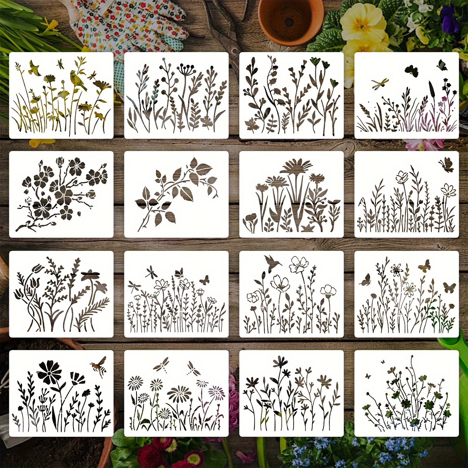 Flower Stencils for Painting, 64pcs 3 Inch Stencils for Crafts Rock  Painting Stencils Plastic Reusable Stencils for Painting on Wood Wall Tile  Home