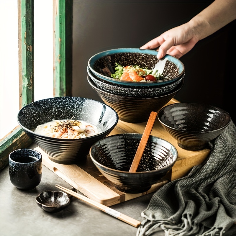 Large Ceramic Ramen Bowl With Lid And Handle Cute Japanese - Temu
