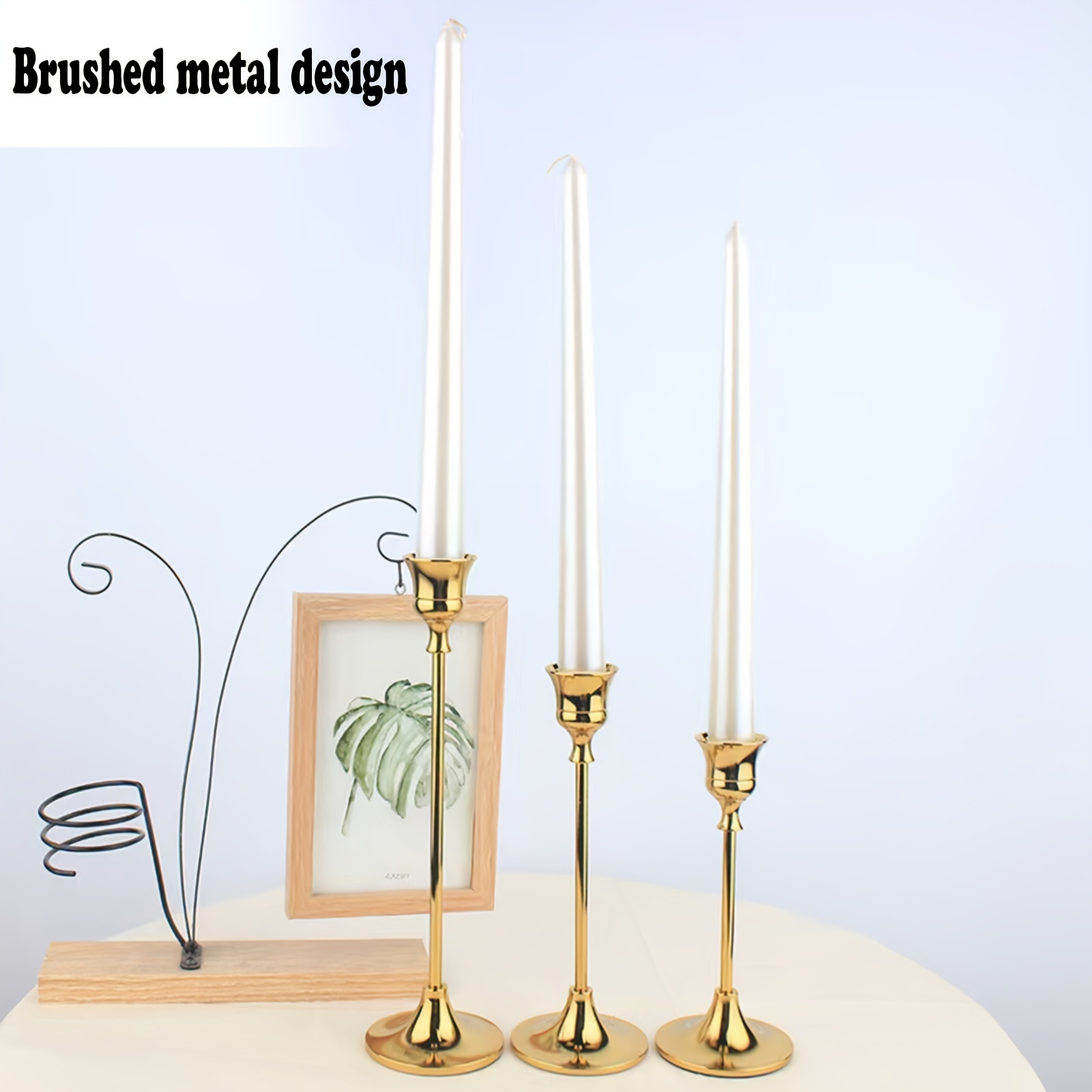  Set of 2 Brass Taper Candle Holders, Centerpiece Table  Decorative Vintage, Modern, Metal Candlestick Holders for Reception  Candlelight Dinner Ornaments : Home & Kitchen