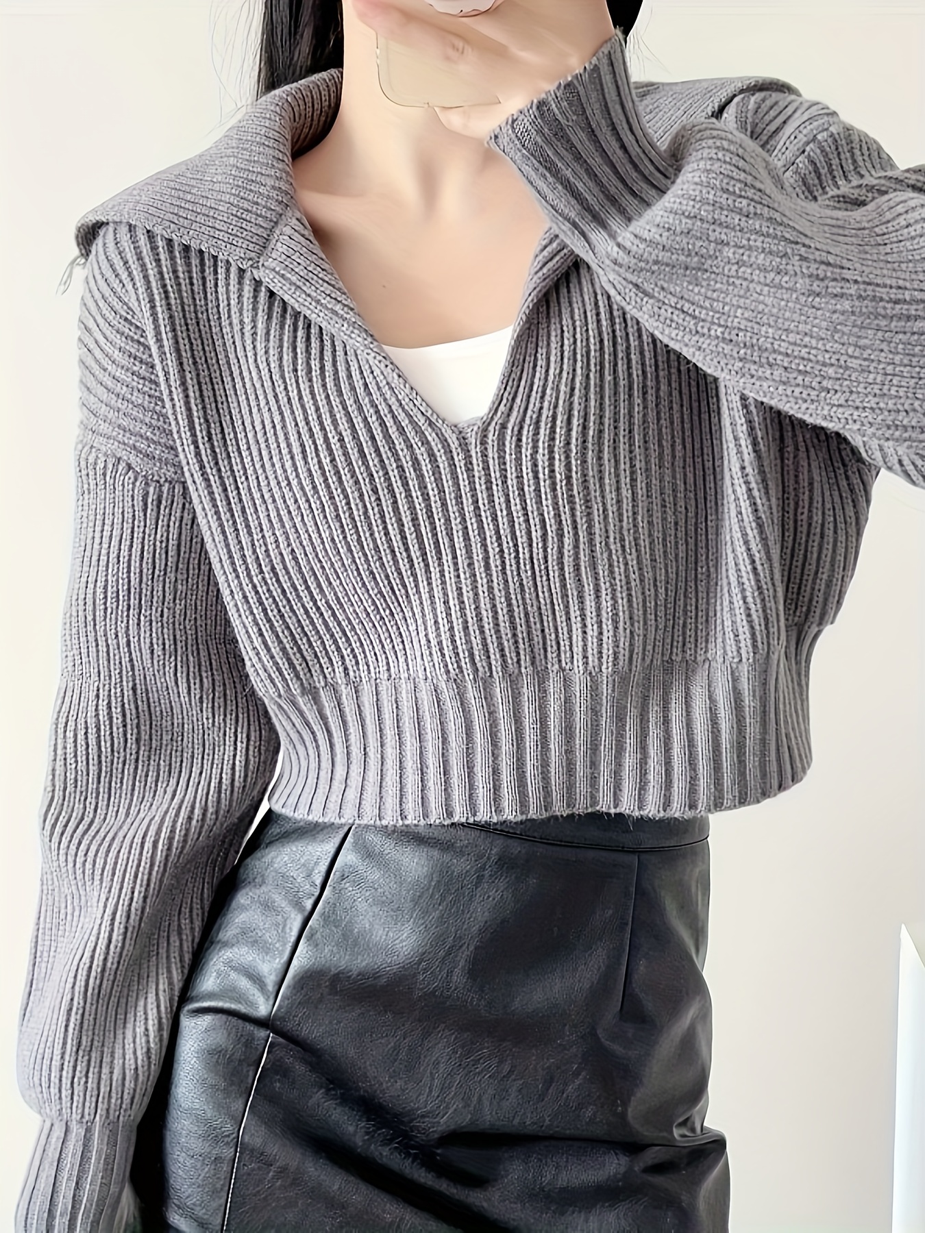 Cropped Rib-Knit Turtleneck Sweater