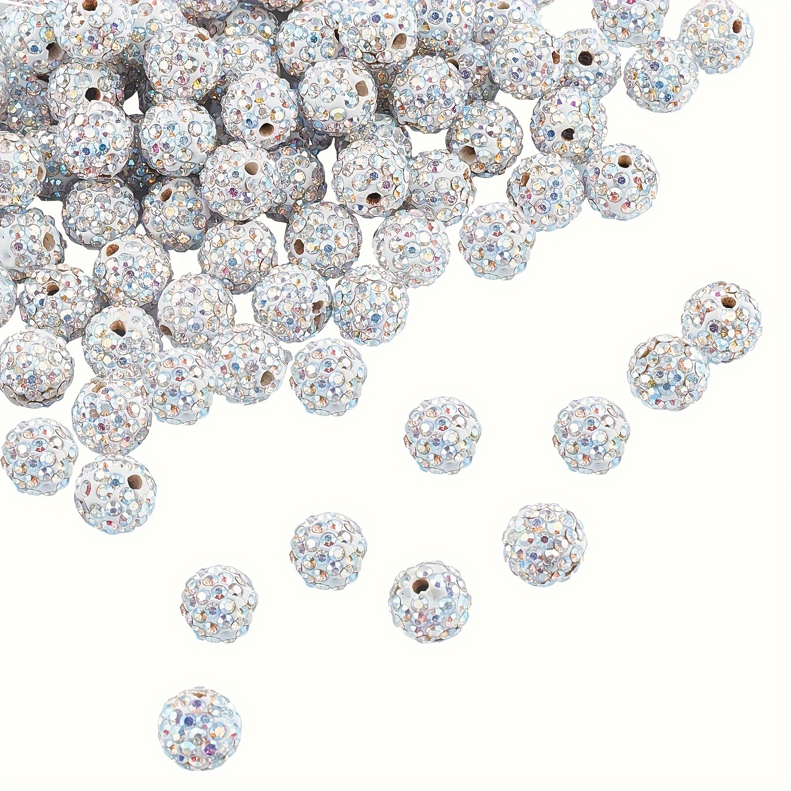 Crystal Rhinestone Polymer Clay Large Hole Beads With Silvery