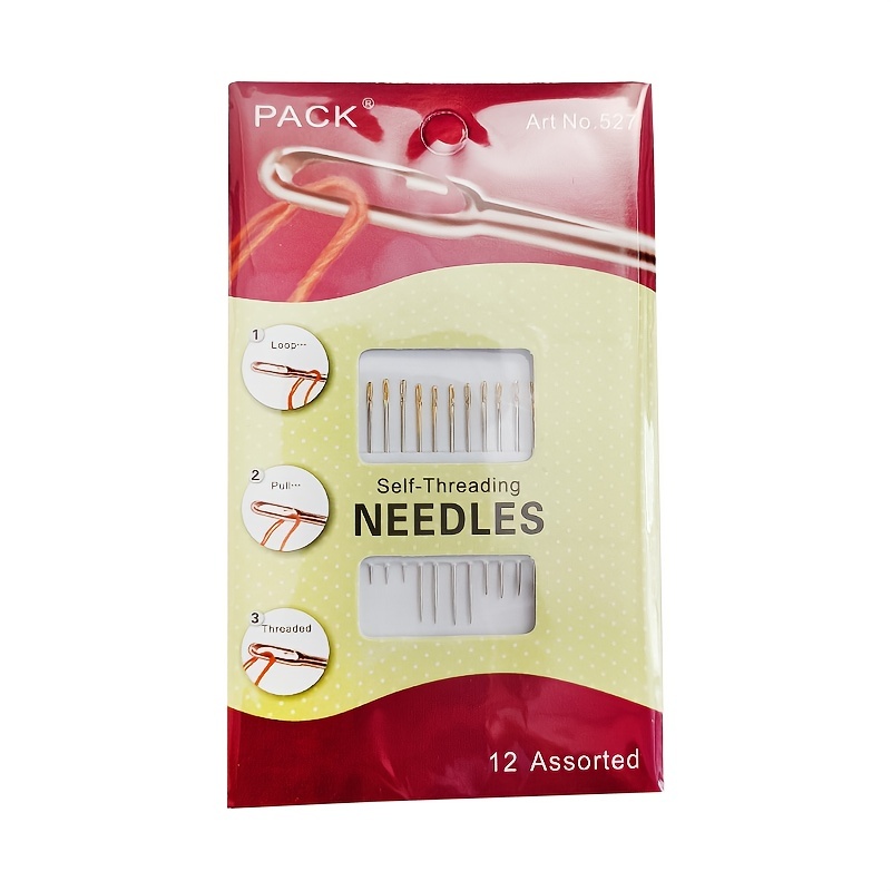 MUKLEI 48 Pack Self-Threading Needles, 3 Sizes Stainless Steel Sewing  Needles, Side Threading Needles for