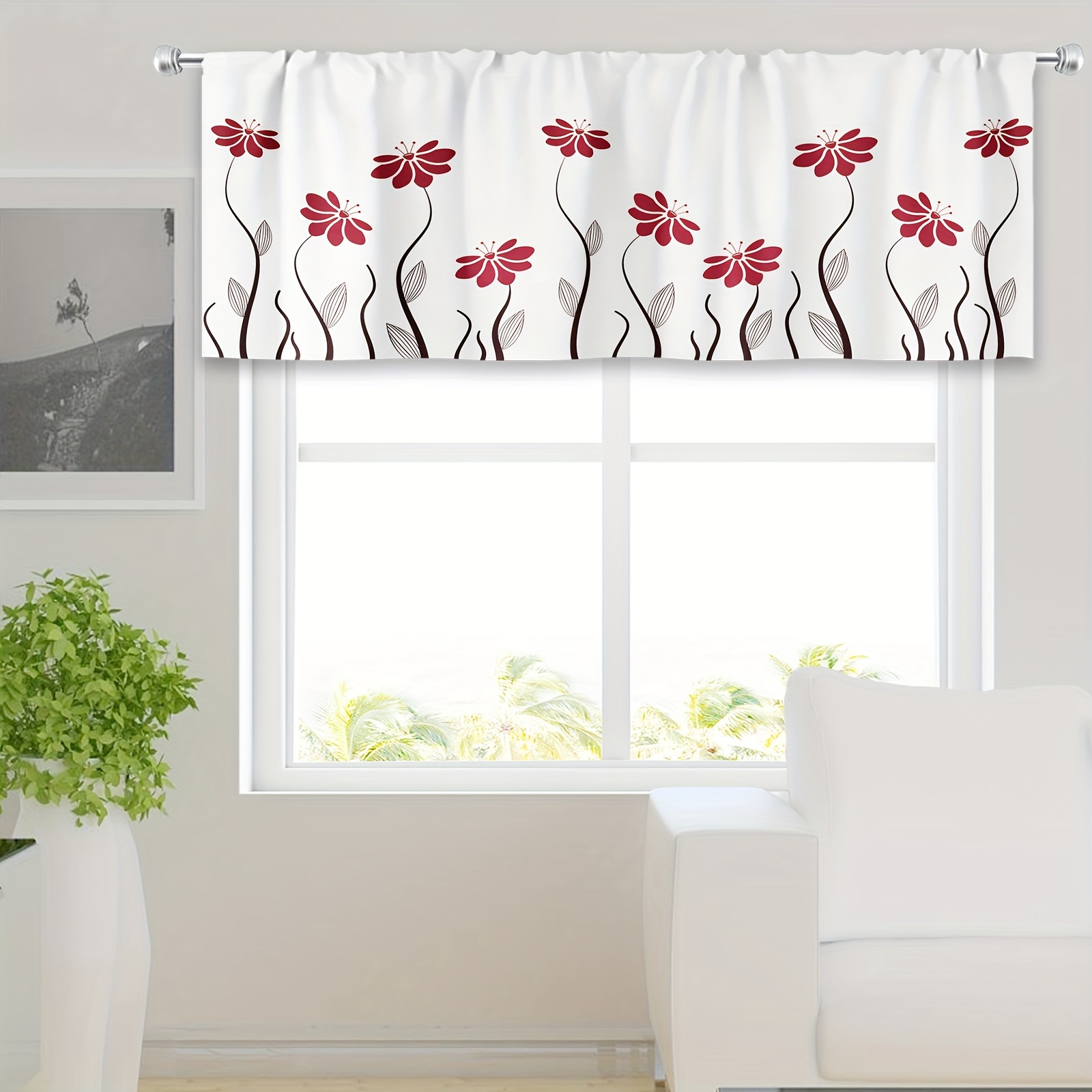 2 Cortinas Cocina Navideñas Hojas Flores Rojas Vacaciones - Temu