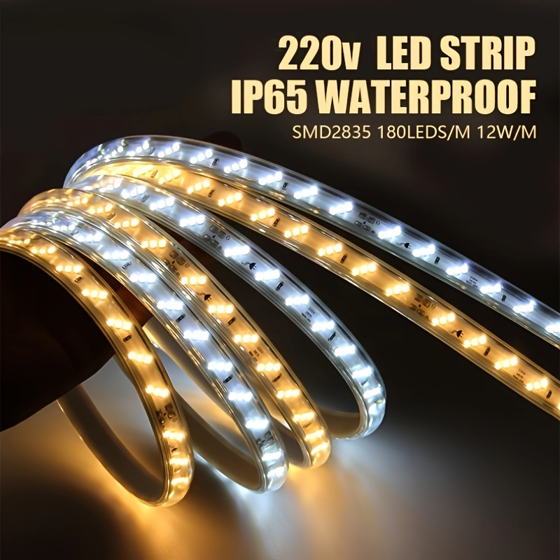 12mm 220v 180 LEDs/M Cool White Led Strip Light SMD 2835 IP67 Waterproof