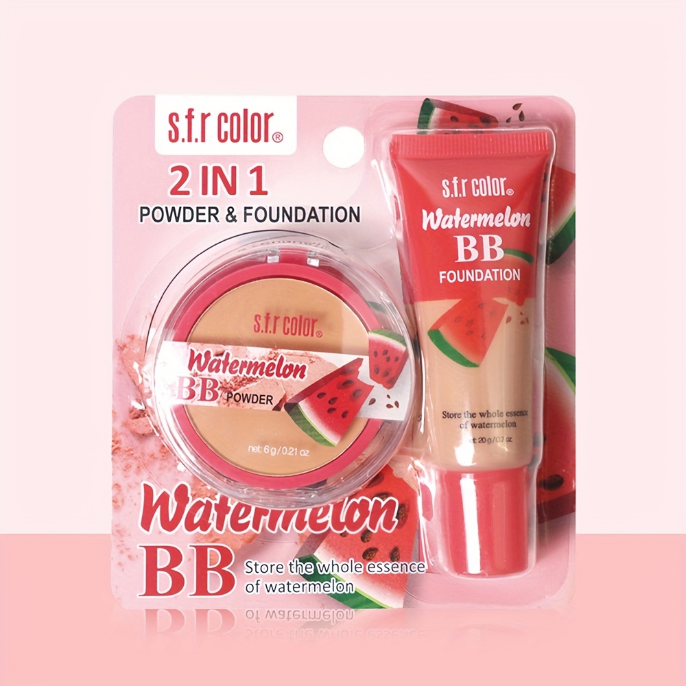 

S.f.r Color Beauty Makeup Bb Powder + Liquid Foundation, Natural Gloss Brilliant Concealer, Waterproof Sweat Resistant Watermelon Liquid Foundation Set, 6g+20g Cosmetic Set, Contain Plant Squalane