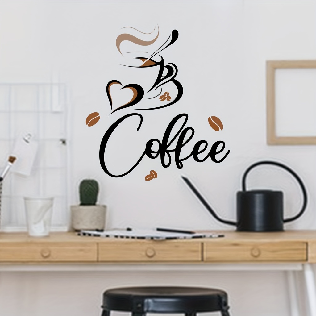 Coffee Cup + Flower” Wall Decor Sticker, Black Coffee Decor for