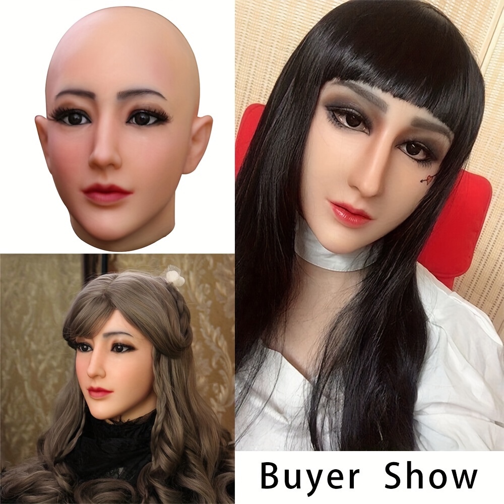 Crossdresser Silicone Female Mask Realistic Headwear Face Masks for Drag  Queen