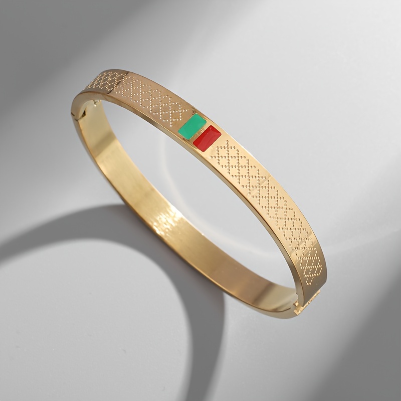 1pc Fashion Retro High And Green Striped Stainless Steel Bangle Bangle Bracelet For Men And Women Fashion Hip Hop Trendy Christmas Party Jewelry Gift
