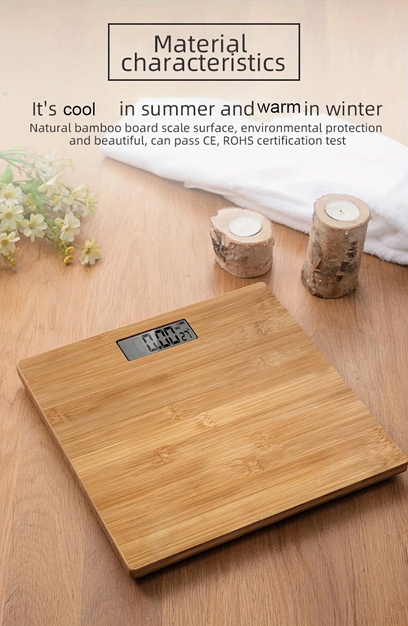 1pc Body Weight Scale, Bamboo Bathroom Scale For Weight Loss, High Accuracy Digital Body Scale With LED Display, 180kg/396lb, KG/LB, 11 Inch, Natural Bamboo Wood Digital Weight Scale, AAA Battery Not Included details 2