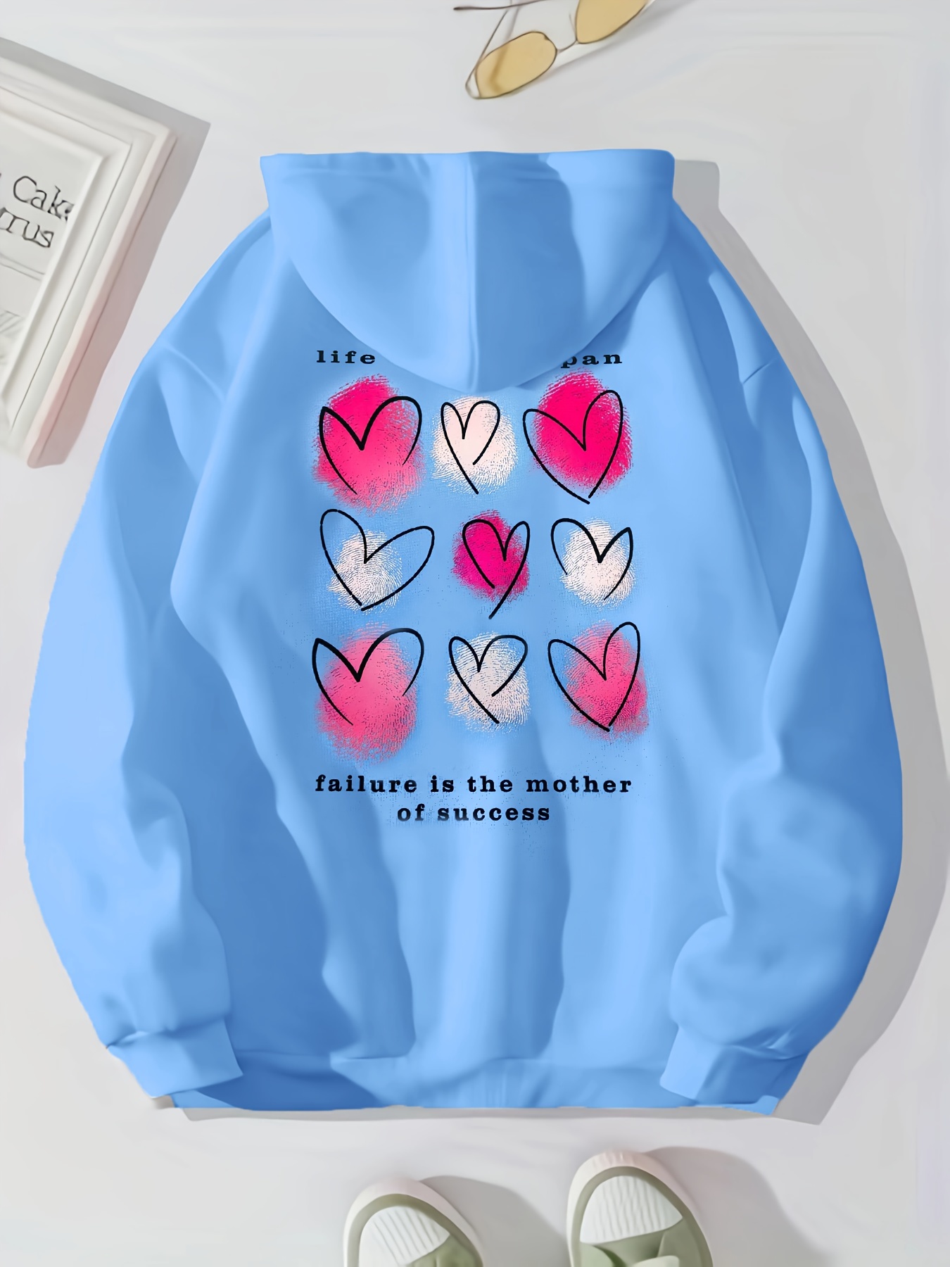 Heart Print Kangaroo Pocket Hoodie Casual Long Sleeve - Temu