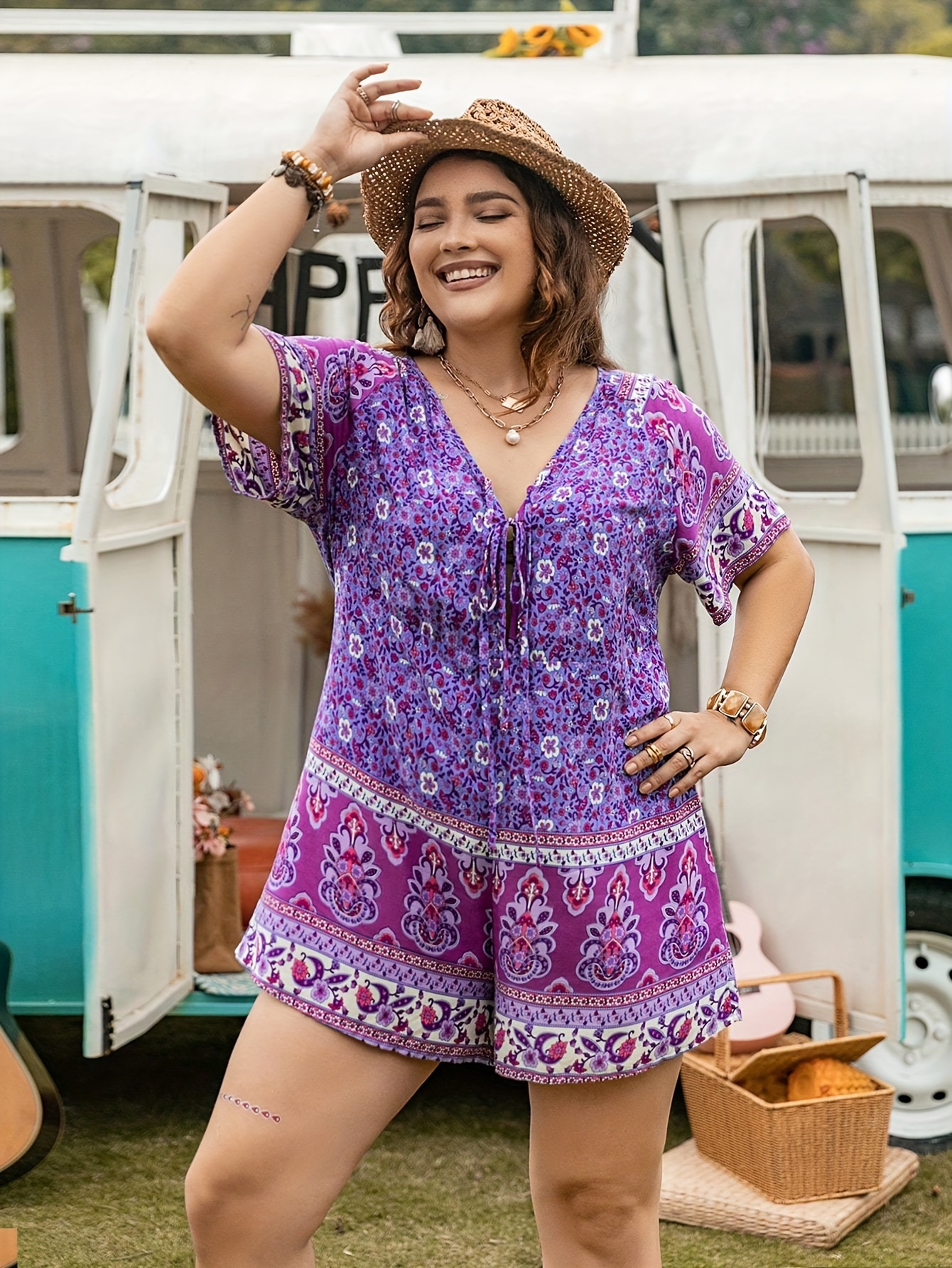 Plus size 2024 boho romper