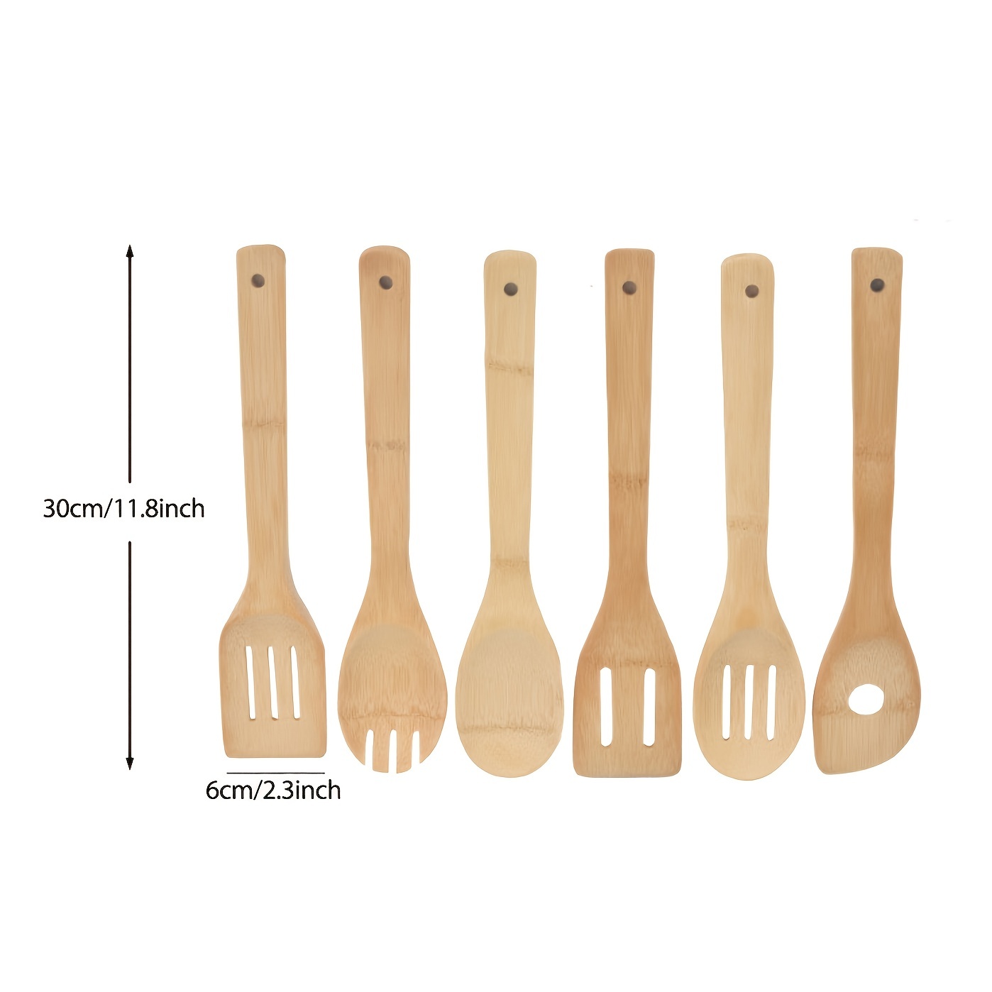 Mooues Juego de 6 cucharas de madera para cocinar, juego de utensilios de  cocina de bambú, superficie lisa, antiadherentes, utensilios de cocina de