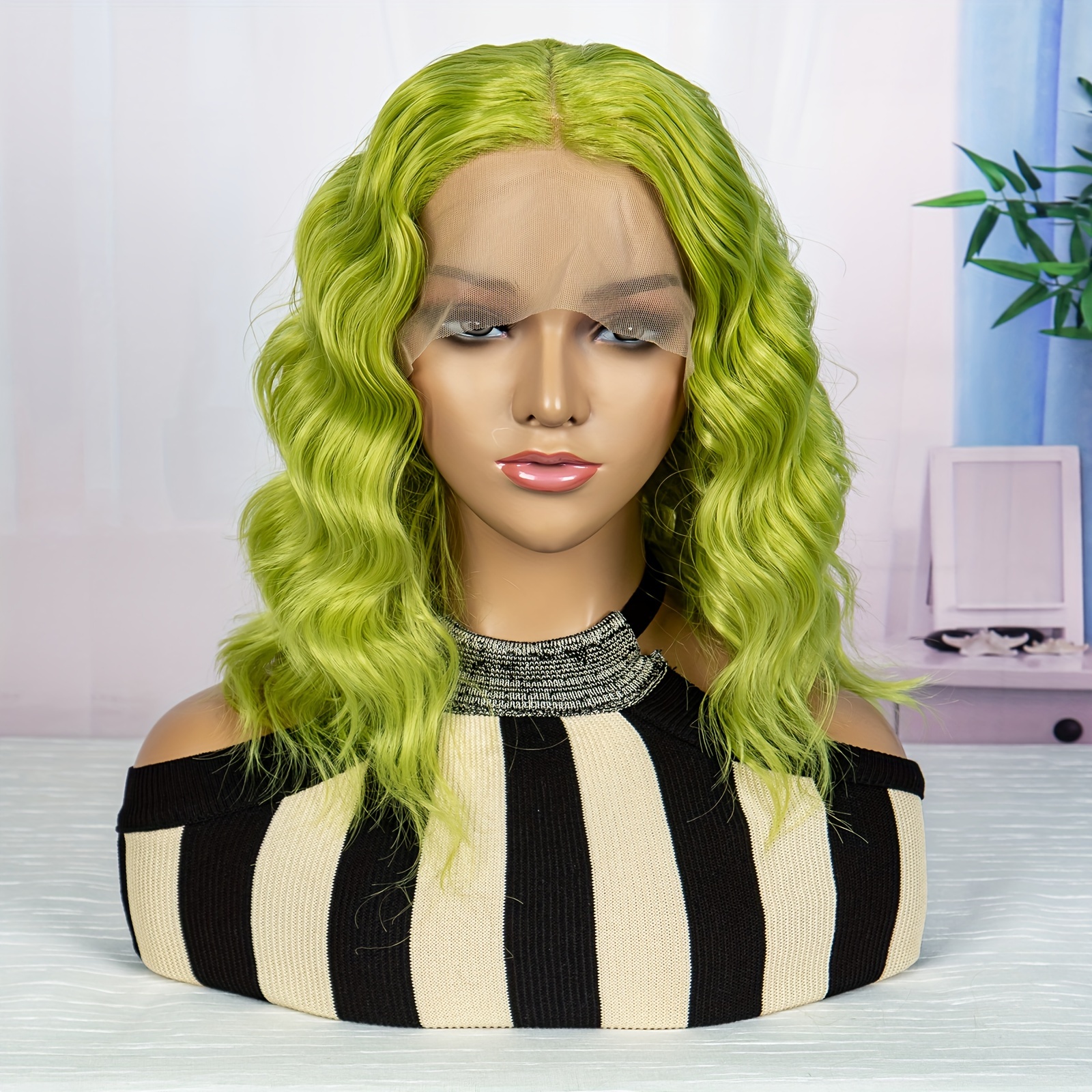 Green wavy outlet wig