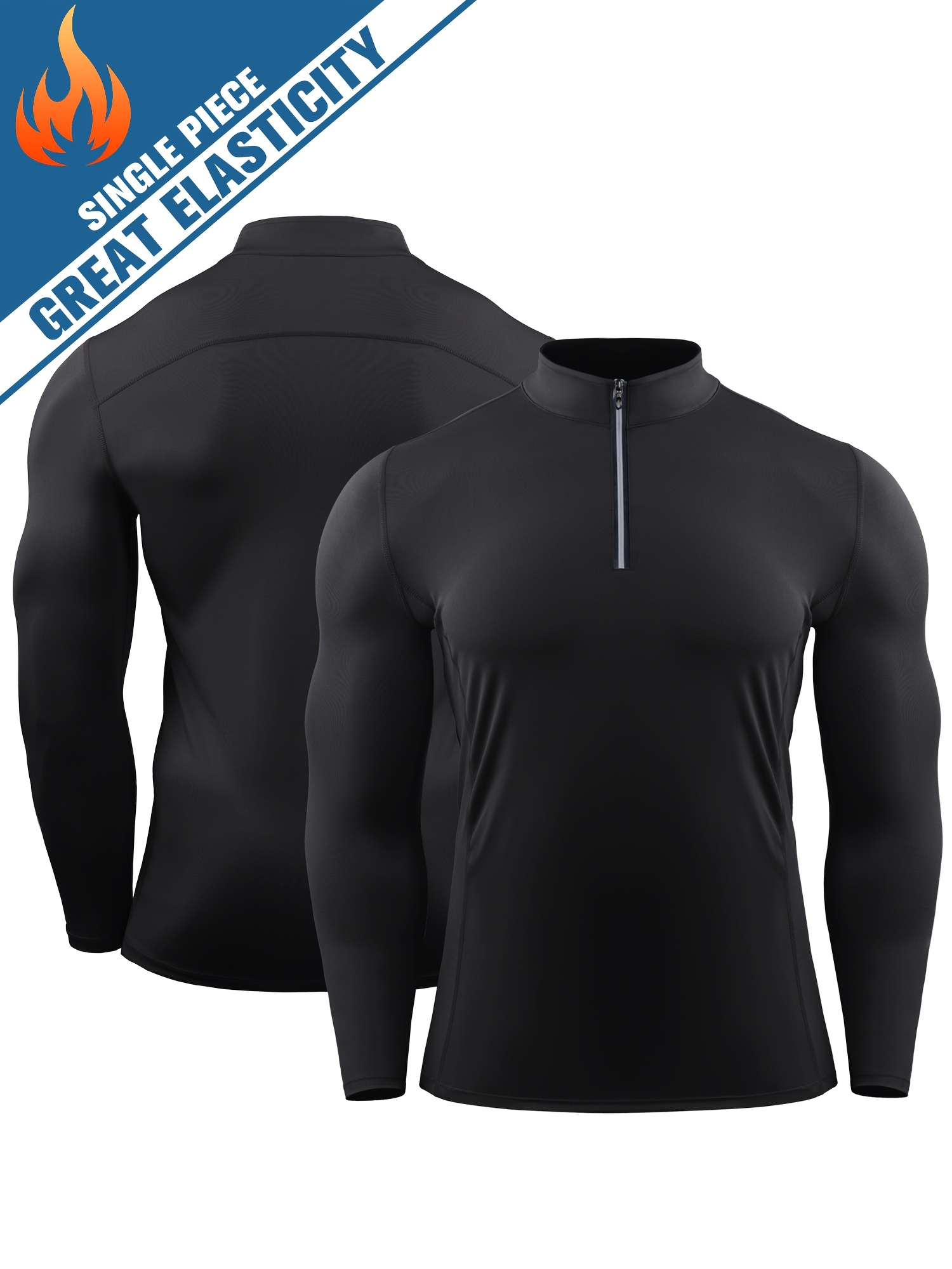 Cheap Men Half Zipper High Neck Sport Long Sleeve Compression Quick Dry T  Shirt Fitness Running Shirts Workout Tops