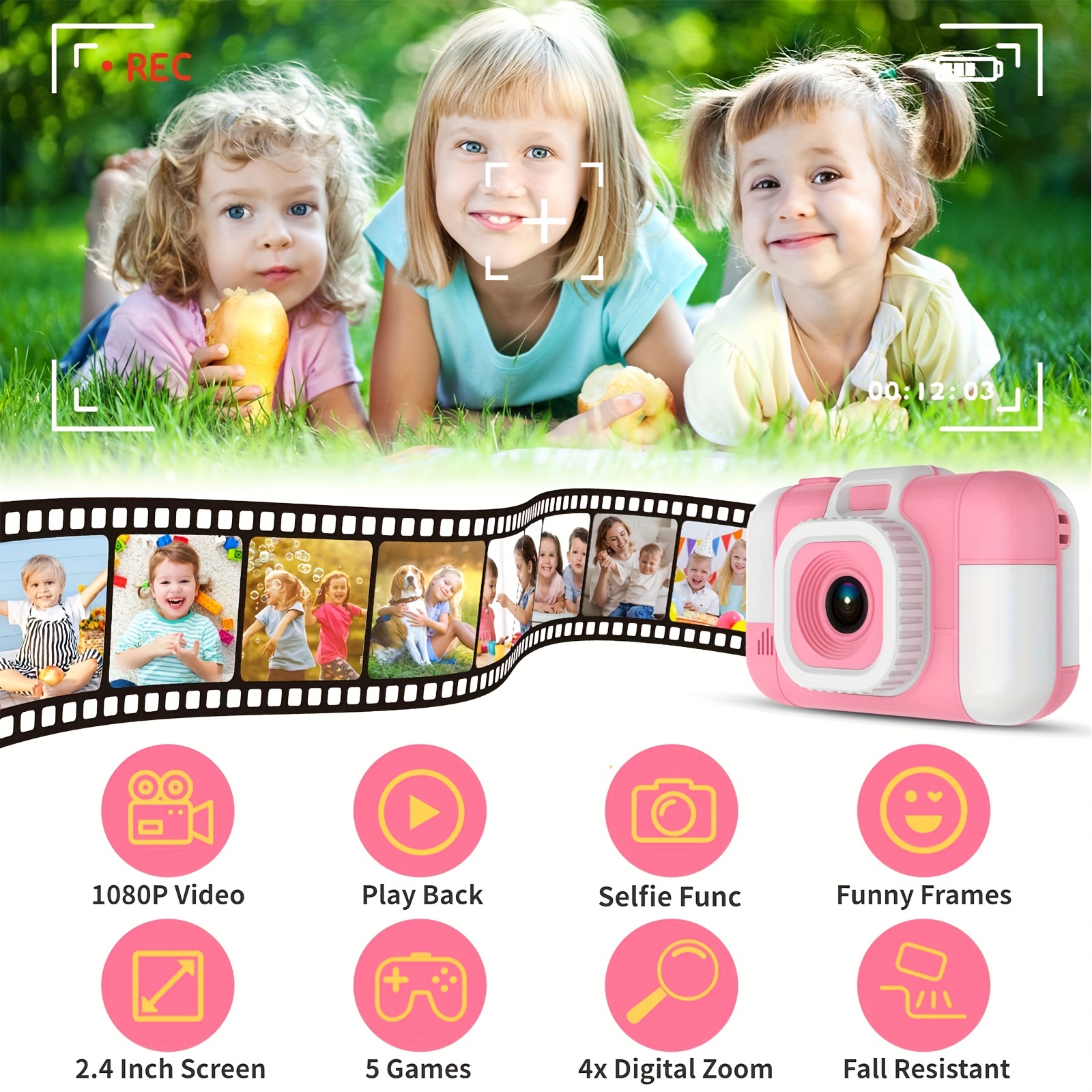 Cámara infantil para niños y niñas, cámaras de video digitales HD de 2.4  pulgadas para niños, regalos de cumpleaños de Navidad para niños pequeños