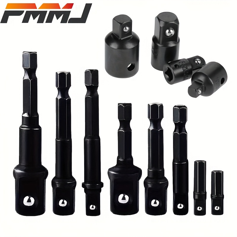 

12pcs Pmmj Impact Socket Adapter Set: 25mm-73mm 1/4 Hex Shank Extension For Cordless Drill Quick Change Nut Driver Conversions