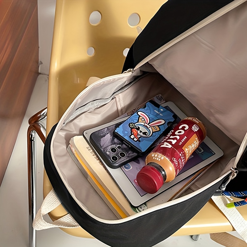 Cartoon Bear Pattern Colorblock Backpack School Storage Bag